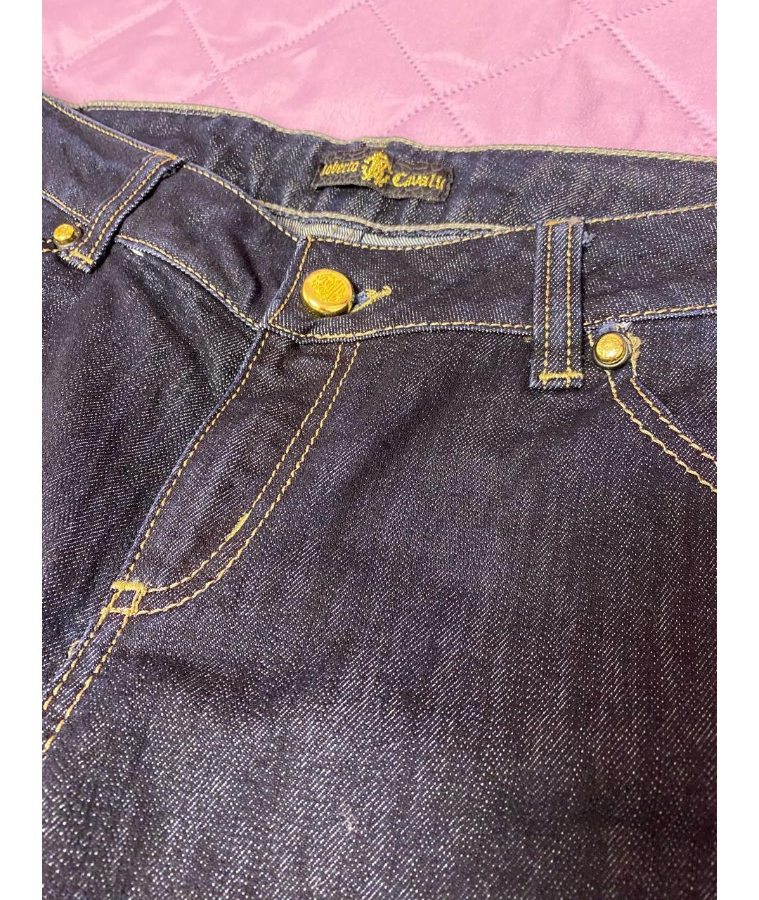 ROBERTO CAVALLI Темно-синие хлопко-полиэстеровые джинсы слим, фото 2