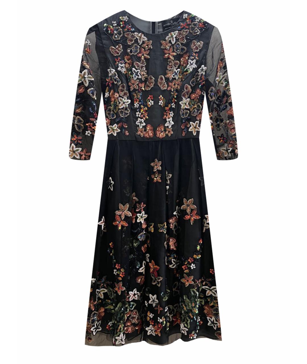 NEEDLE & THREAD Черное шелковое коктейльное платье, фото 1