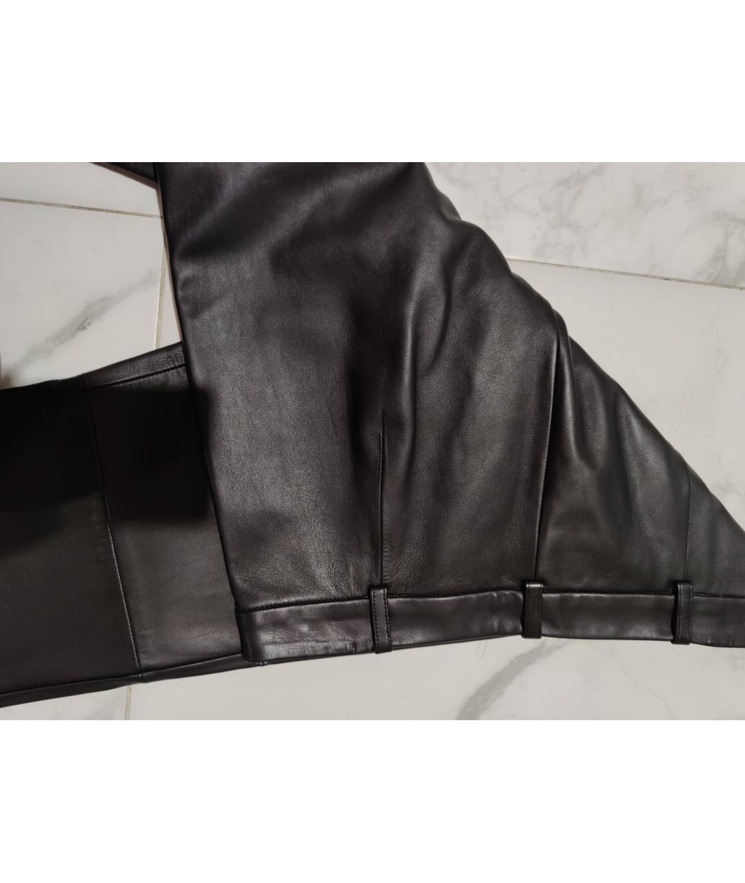 'S MAX MARA Черные кожаные прямые брюки, фото 3