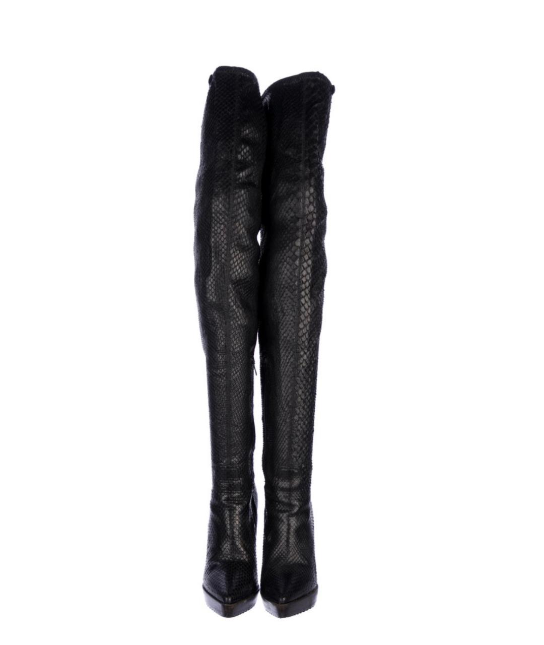 BURBERRY Черные ботфорты из экзотической кожи, фото 3