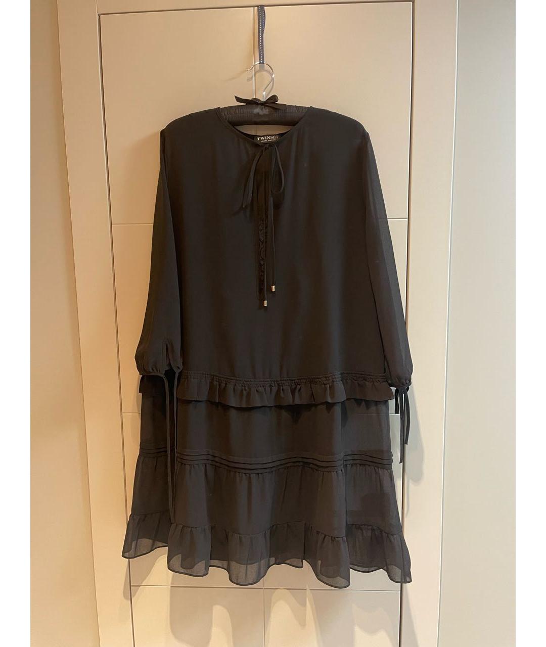 TWIN-SET Черное шифоновое коктейльное платье, фото 6