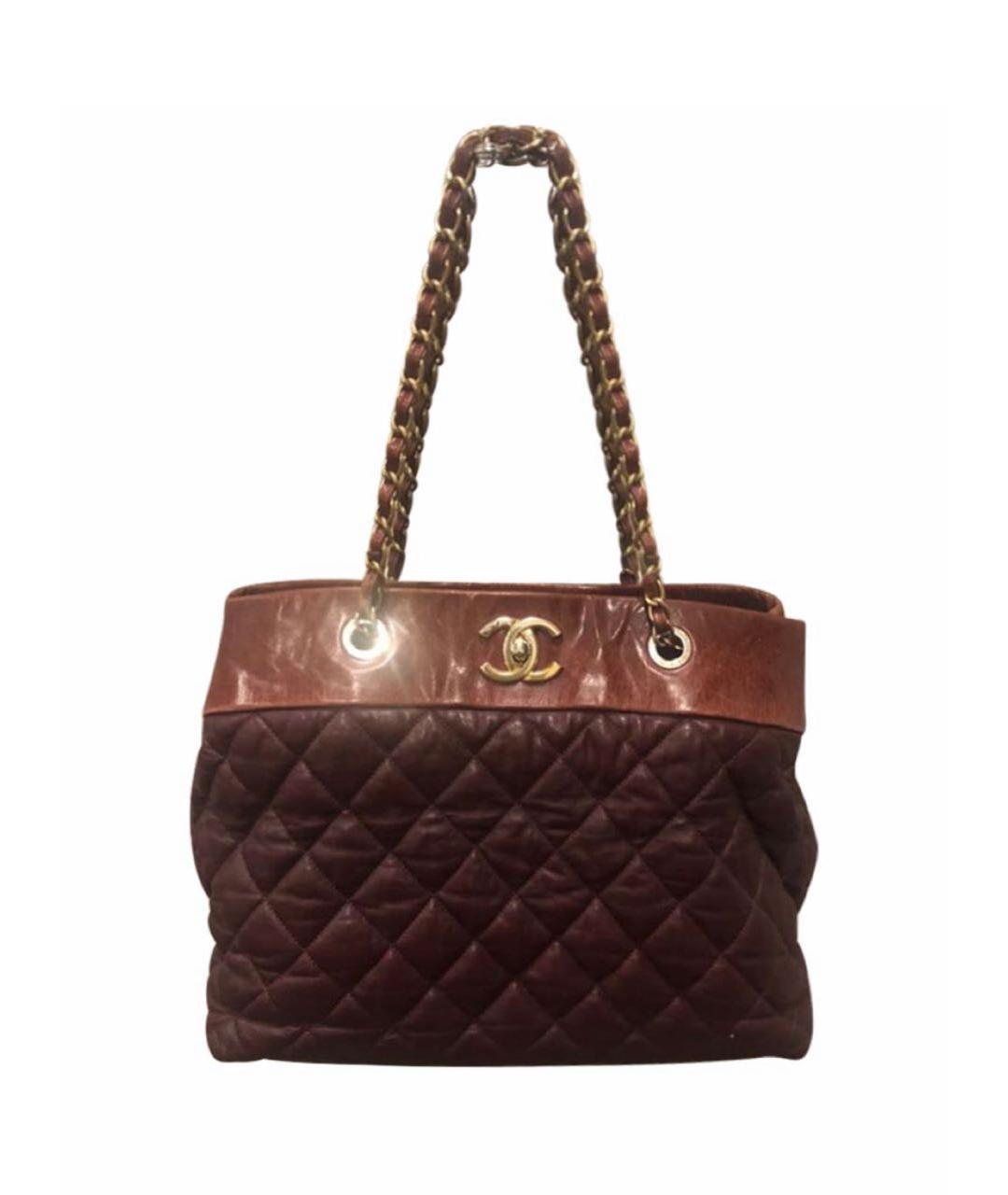 CHANEL PRE-OWNED Коричневая кожаная сумка тоут, фото 5