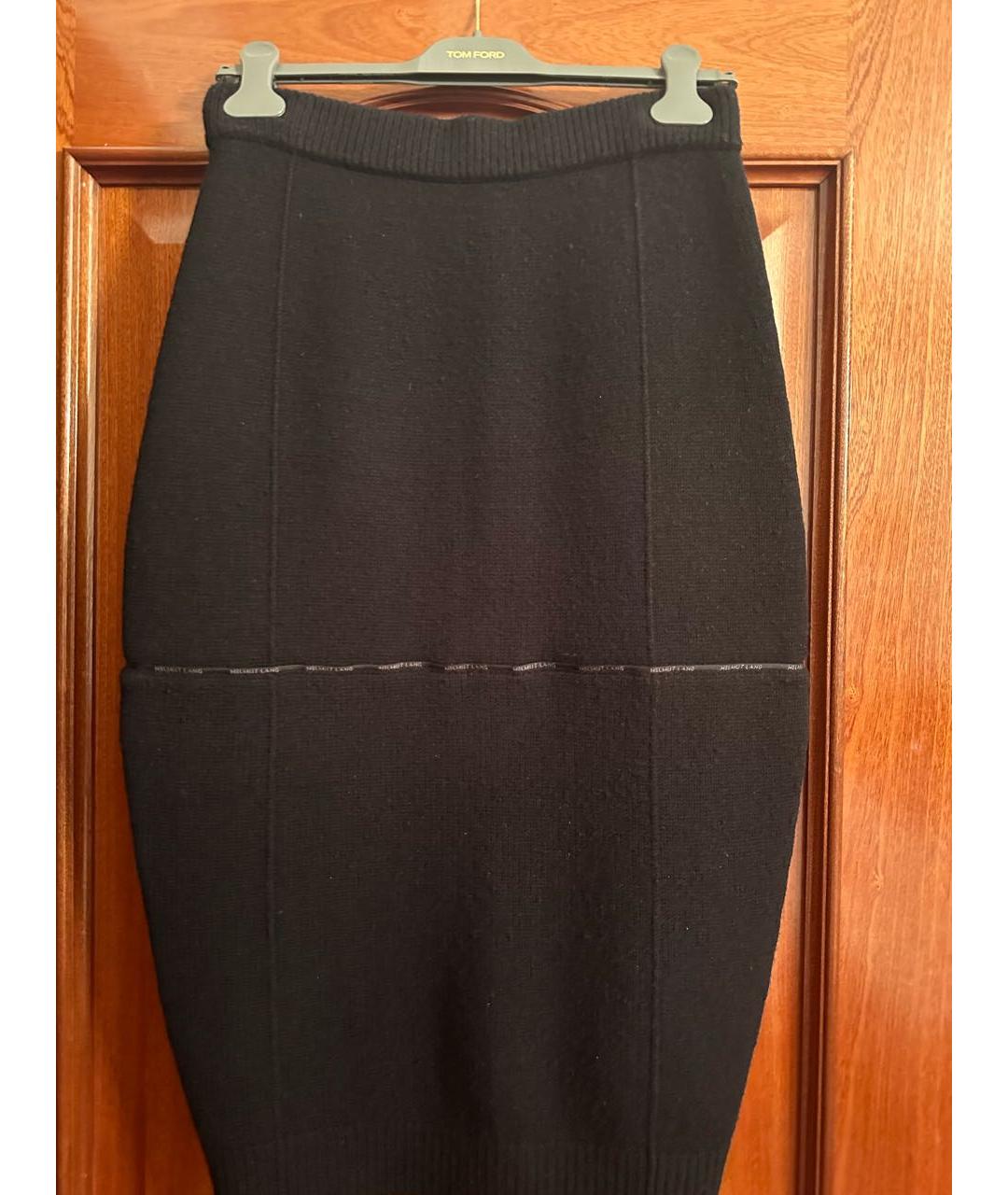 HELMUT LANG Черная шерстяная юбка миди, фото 7