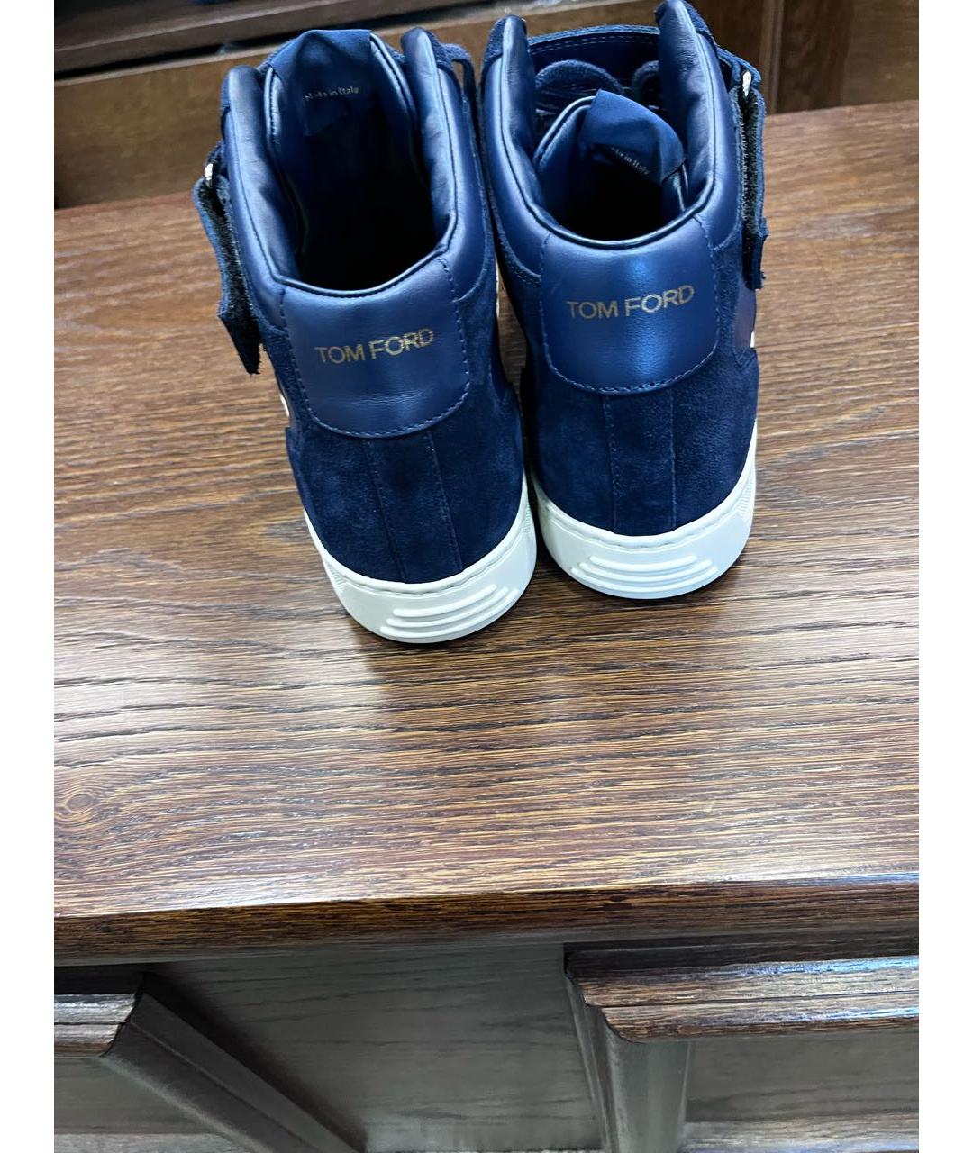 TOM FORD Синие кожаные высокие кроссовки / кеды, фото 3