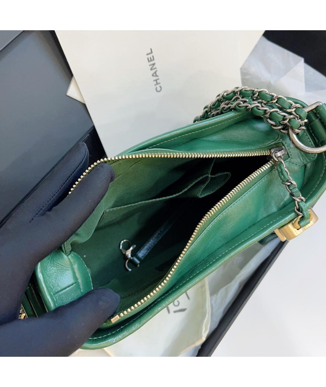 CHANEL PRE-OWNED Зеленая кожаная сумка через плечо, фото 4