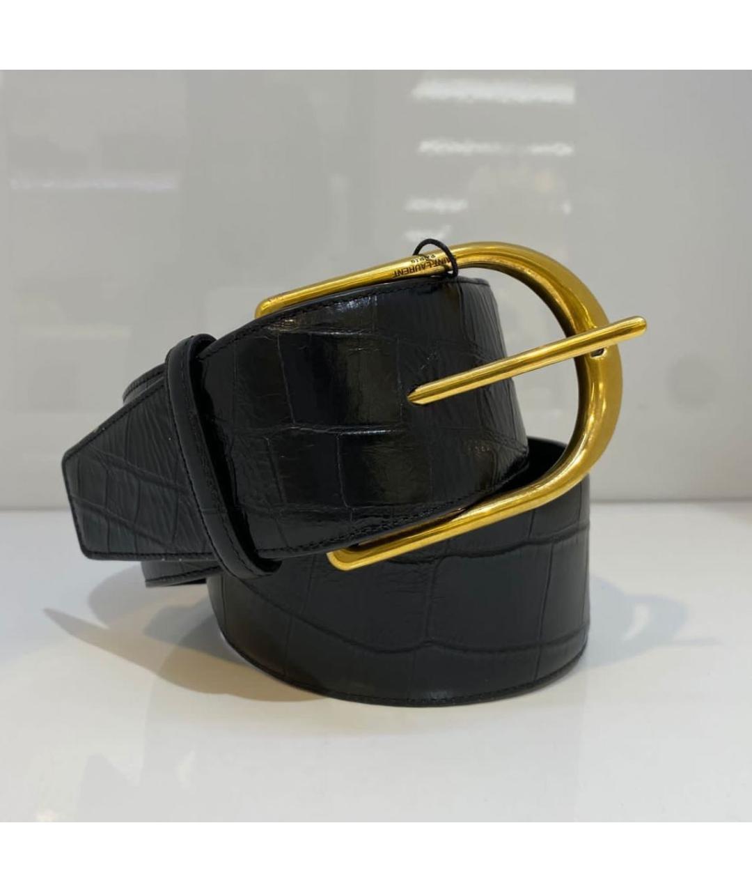 SAINT LAURENT Черный кожаный ремень, фото 3