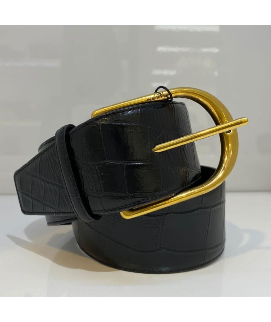 SAINT LAURENT Черный кожаный ремень, фото 2