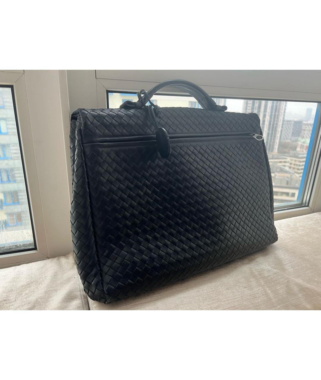 BOTTEGA VENETA Темно-синий кожаный портфель, фото 2