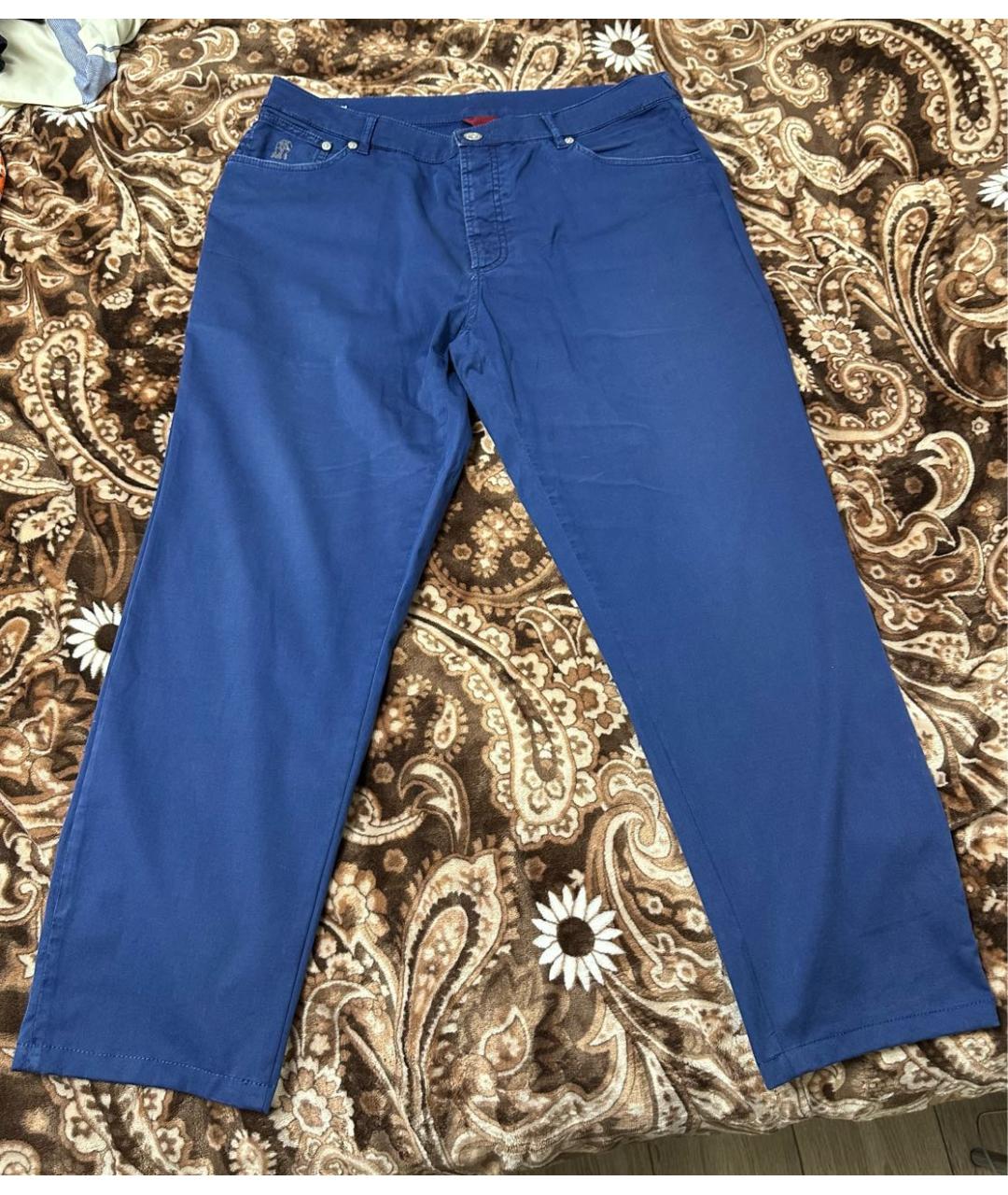 BRUNELLO CUCINELLI Темно-синие хлопковые повседневные брюки, фото 7