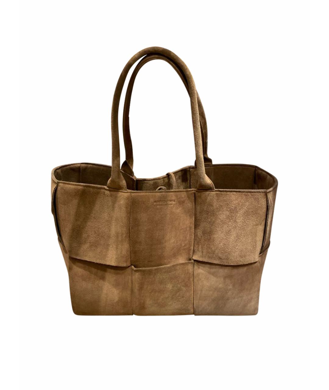 BOTTEGA VENETA Бежевая замшевая сумка с короткими ручками, фото 1