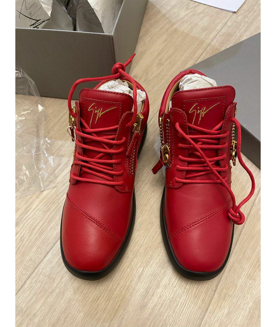 GIUSEPPE ZANOTTI DESIGN Красные кожаные кроссовки, фото 4