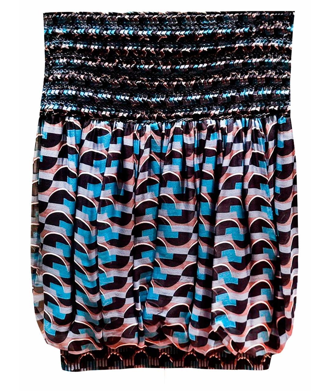 FENDI Темно-синяя шелковая юбка мини, фото 1