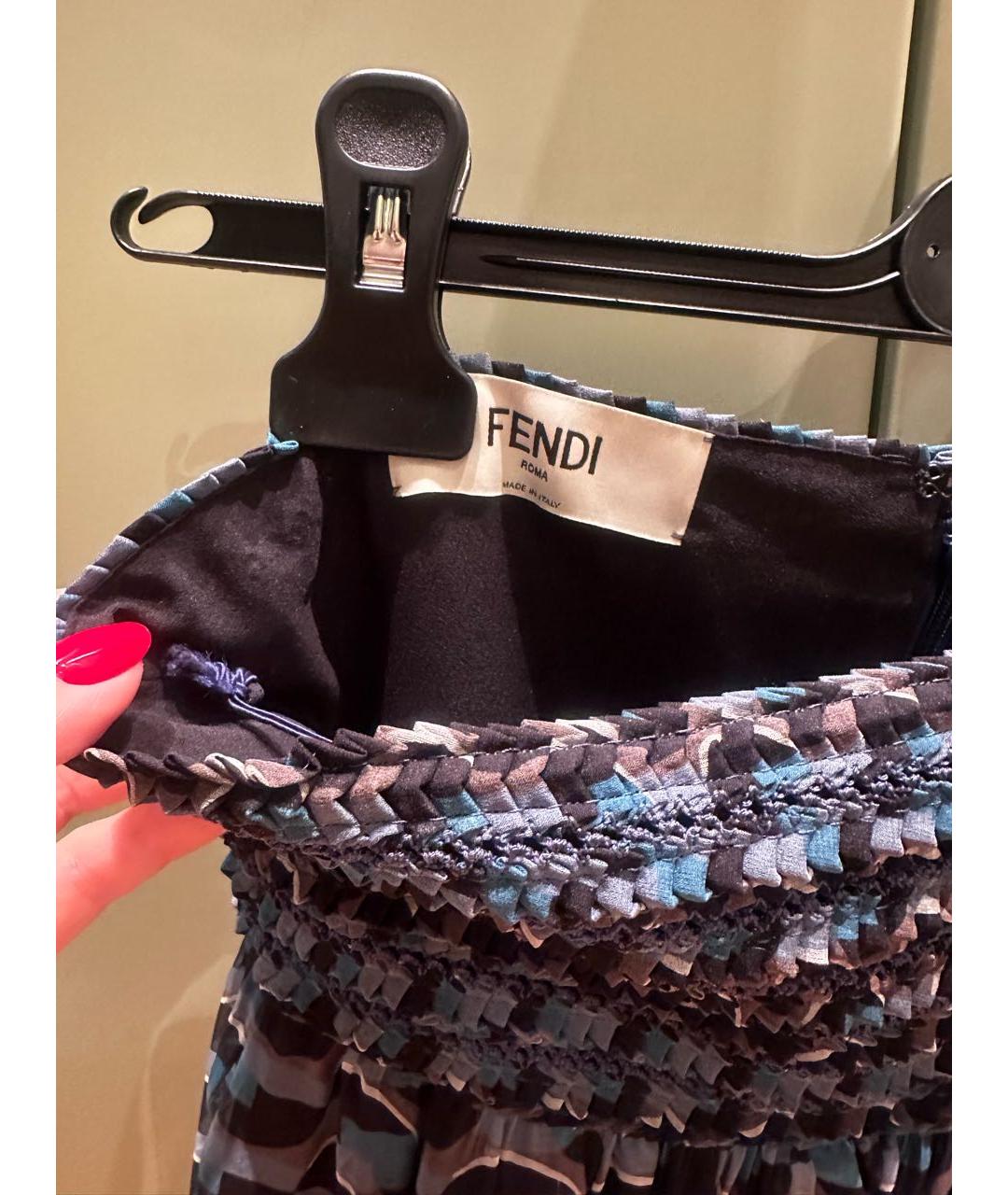 FENDI Темно-синяя шелковая юбка мини, фото 3
