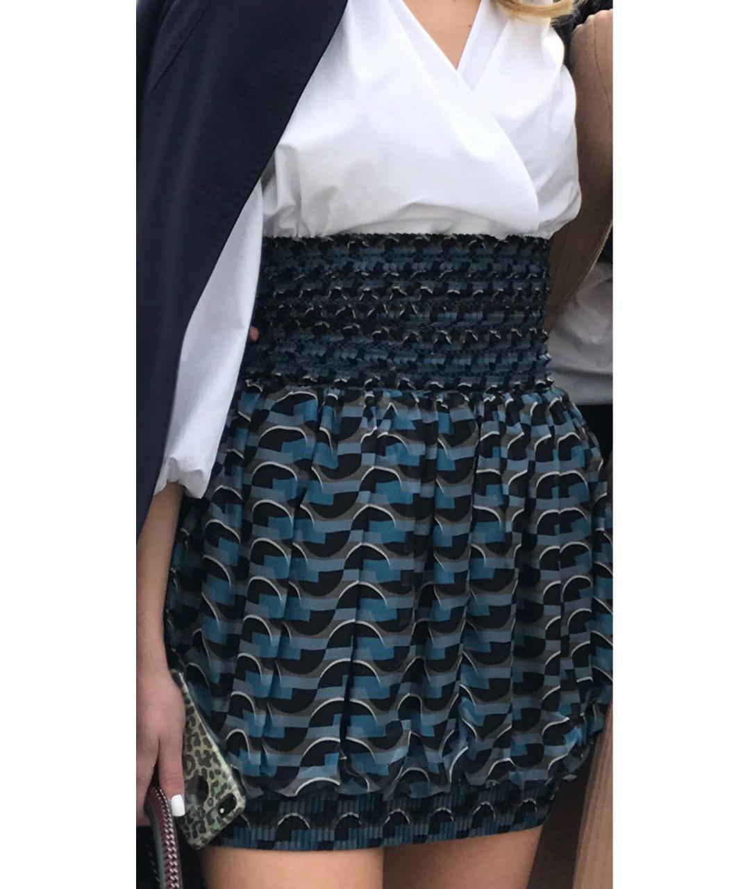 FENDI Темно-синяя шелковая юбка мини, фото 7