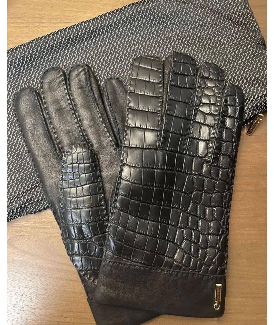 ZILLI Черные кожаные перчатки, фото 5