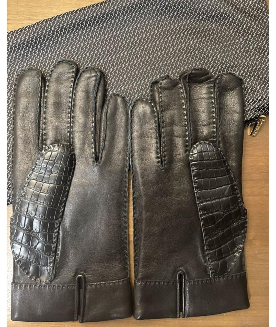 ZILLI Черные кожаные перчатки, фото 2