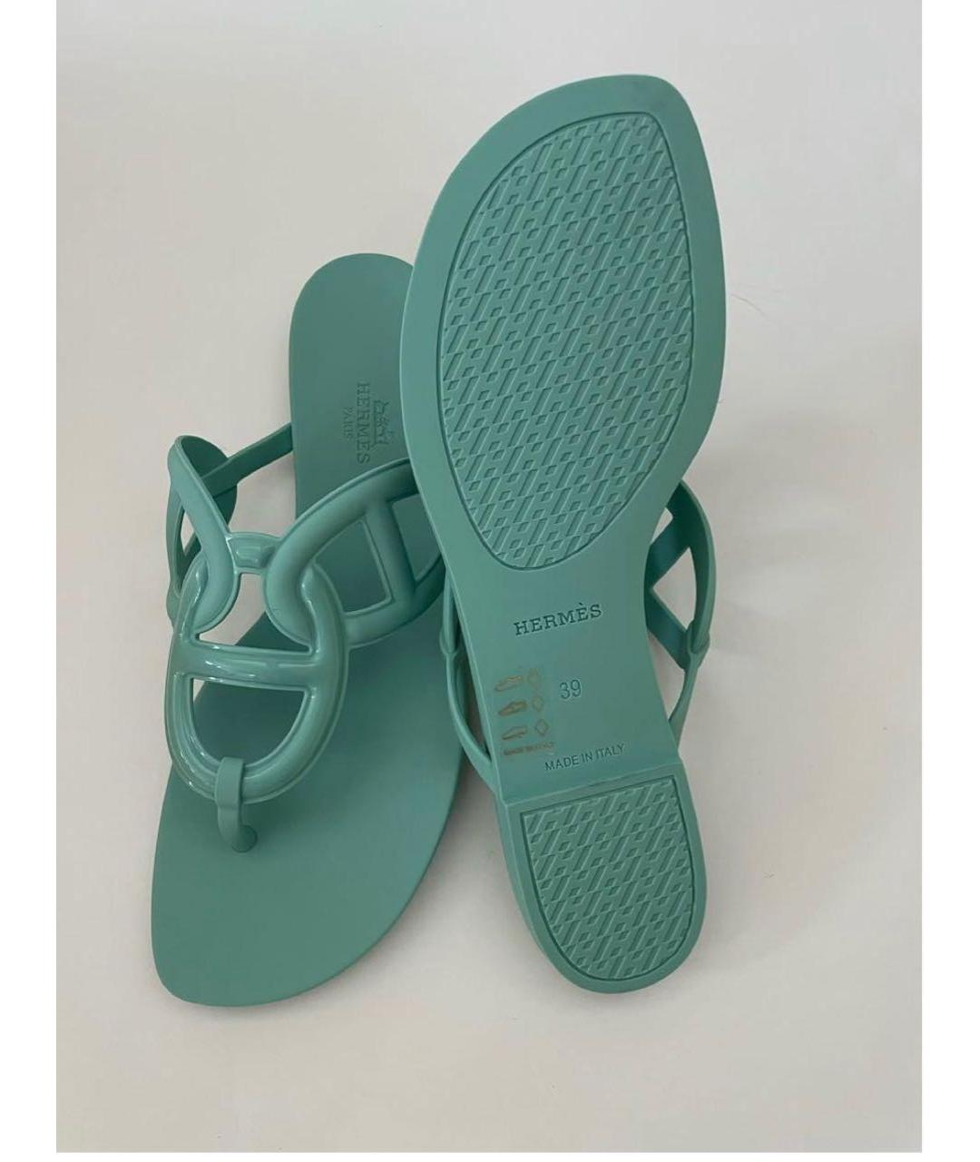HERMES Салатовые резиновые сандалии, фото 2