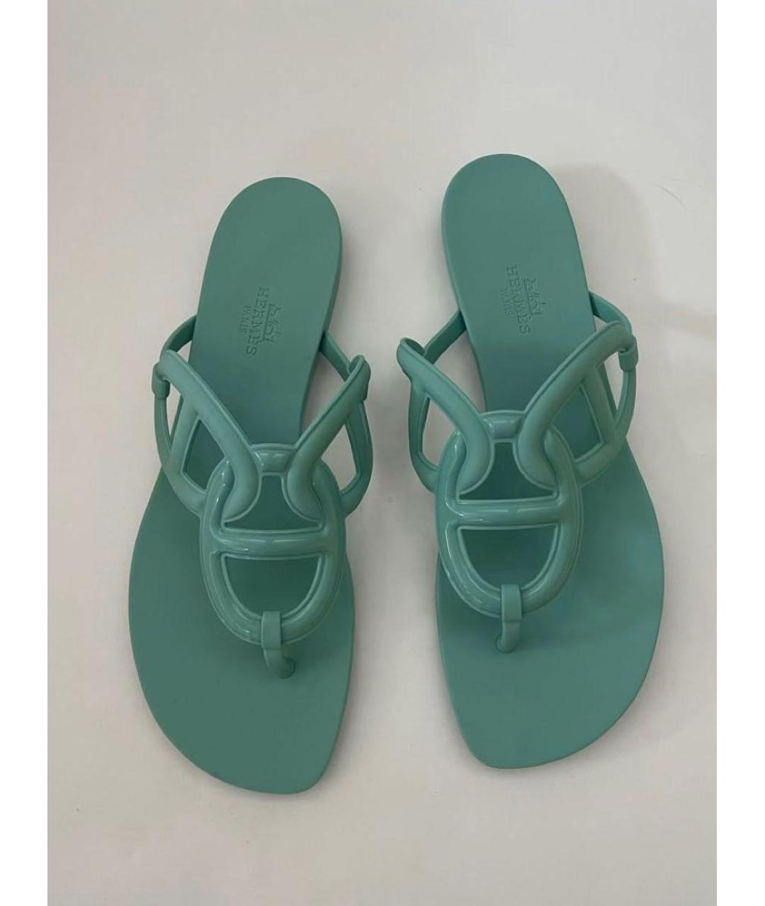 HERMES Салатовые резиновые сандалии, фото 5