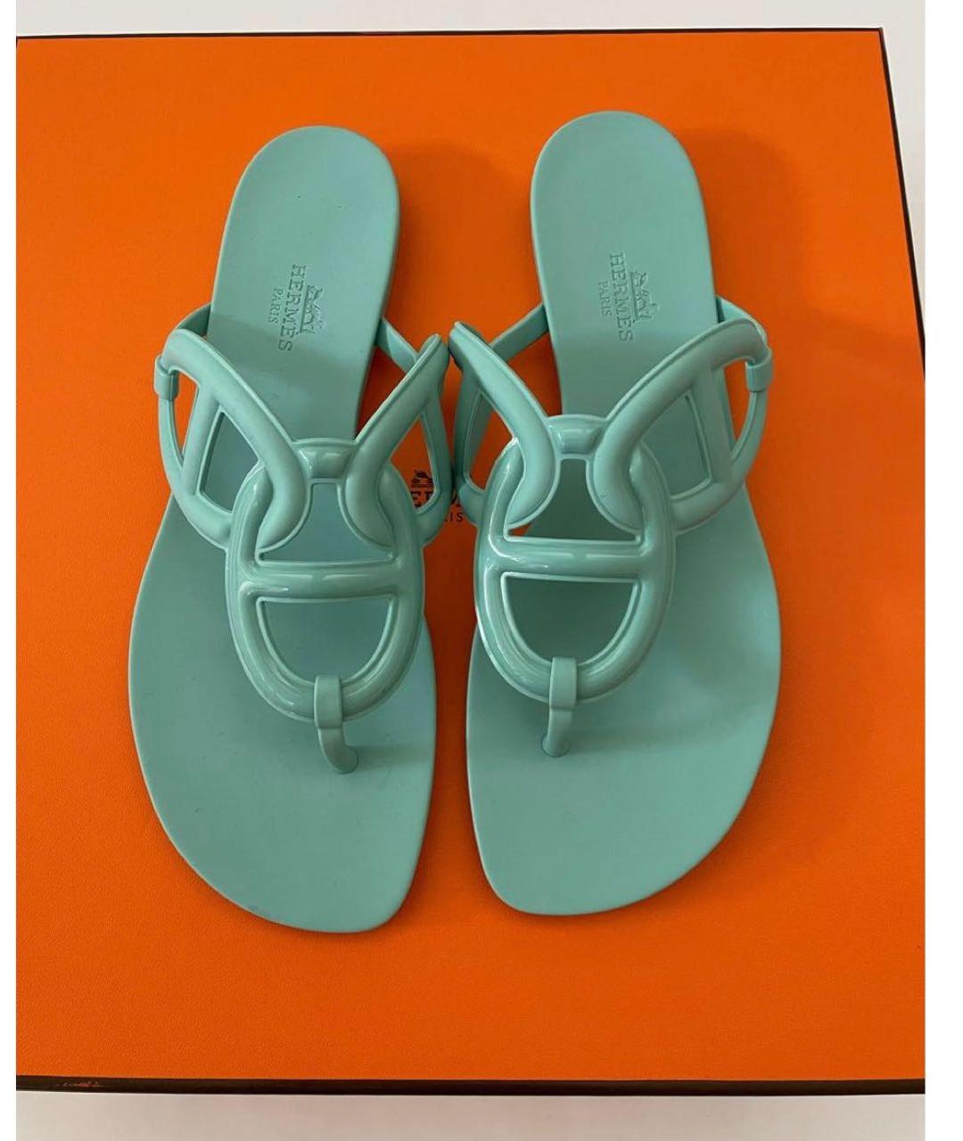 HERMES Салатовые резиновые сандалии, фото 3