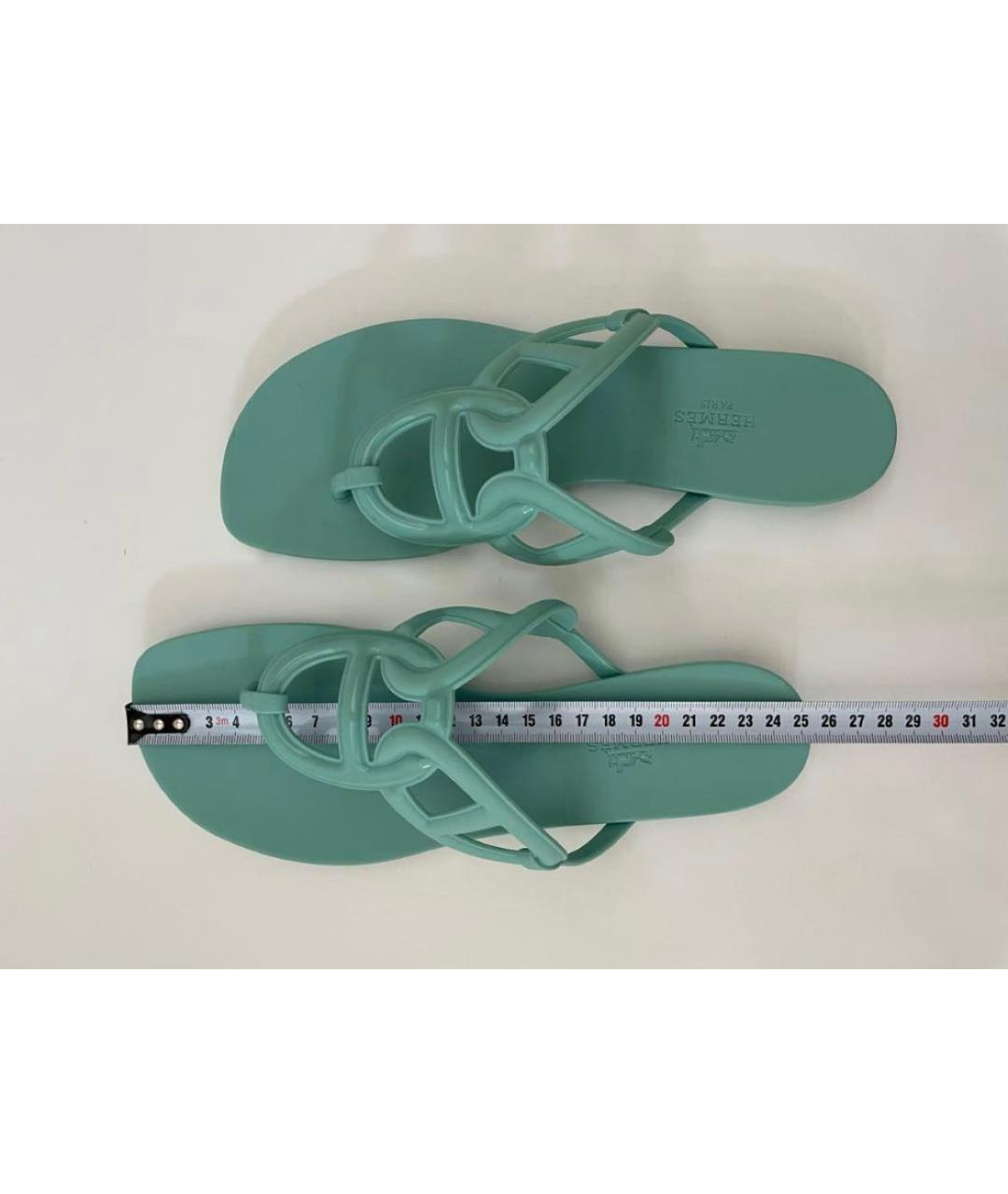 HERMES Салатовые резиновые сандалии, фото 4