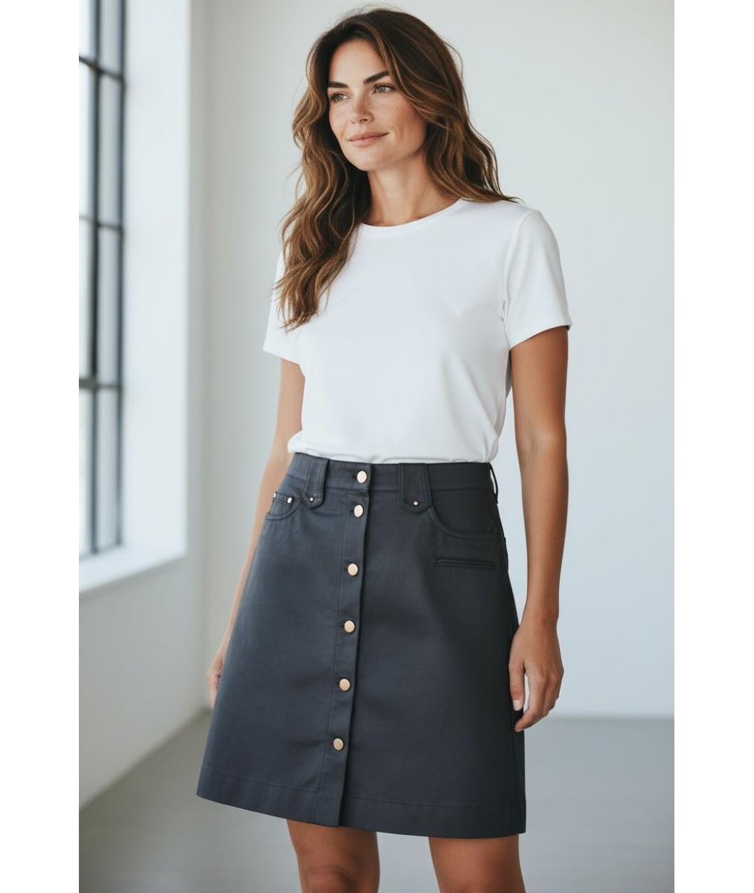 BARBARA BUI Черная хлопковая юбка миди, фото 2