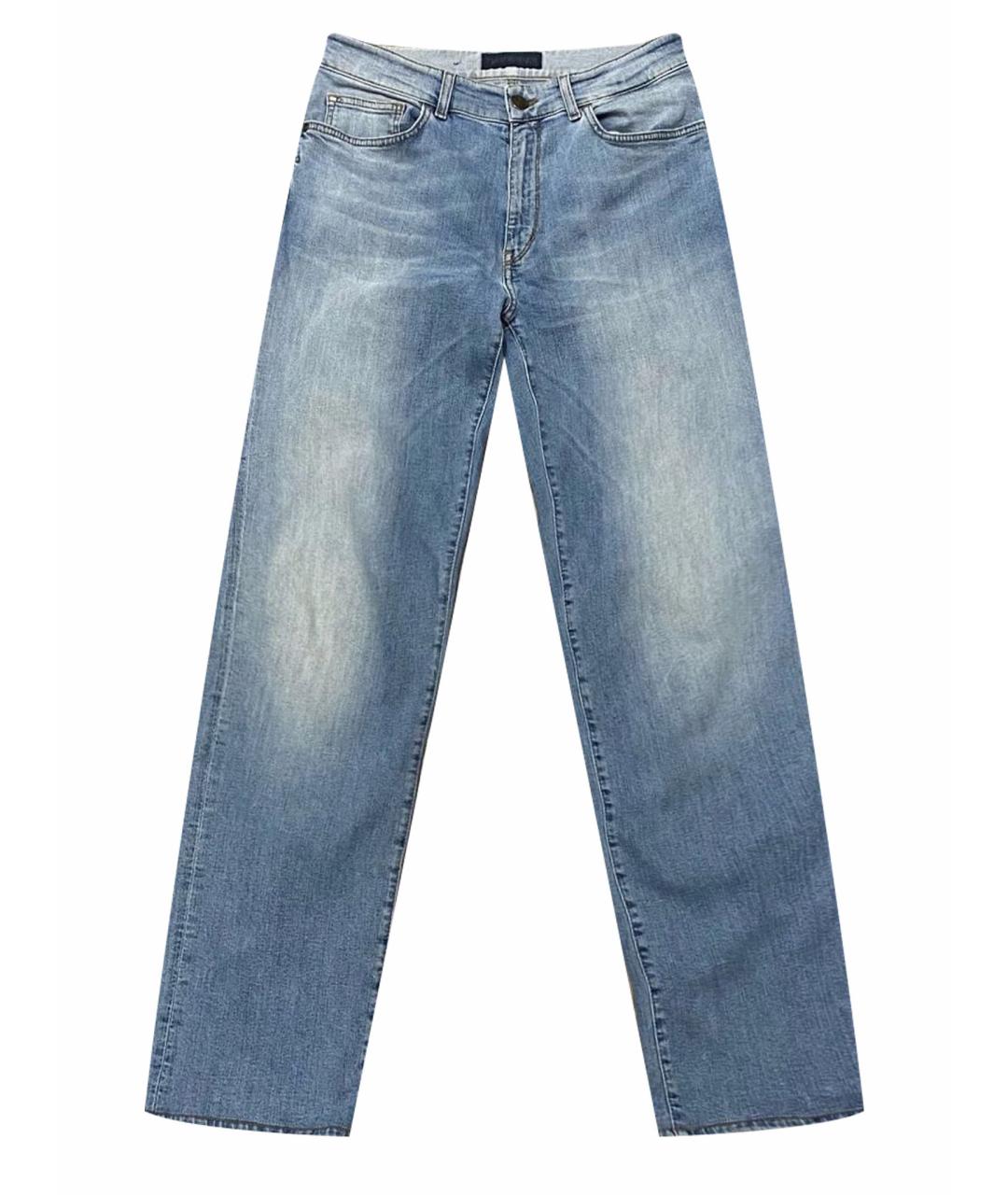 TRUSSARDI Голубые хлопко-эластановые прямые джинсы, фото 1