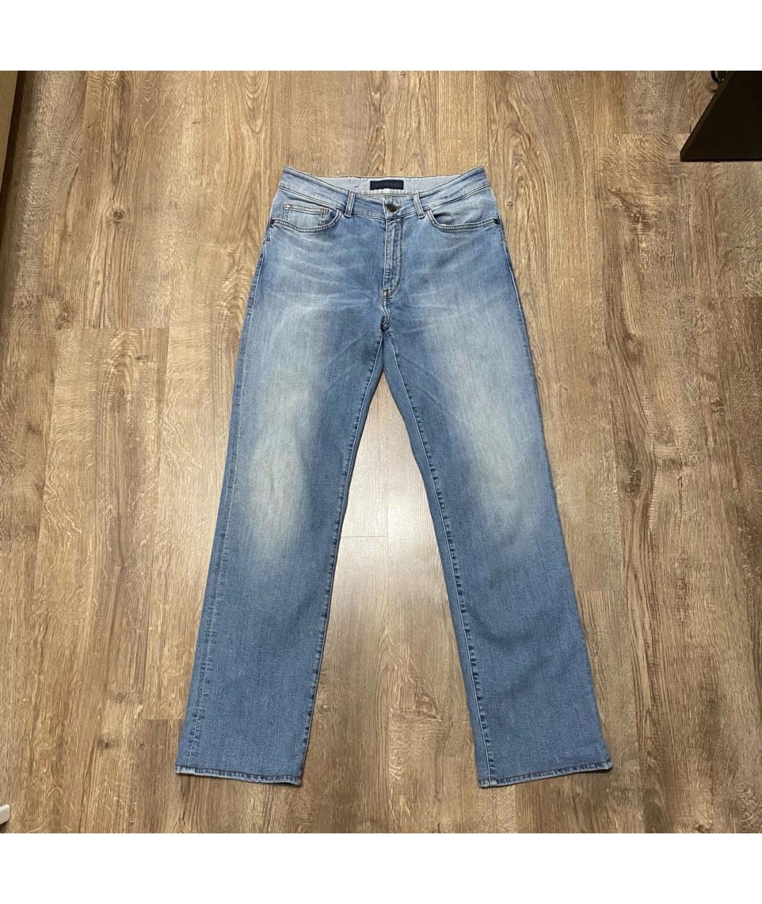 TRUSSARDI Голубые хлопко-эластановые прямые джинсы, фото 5