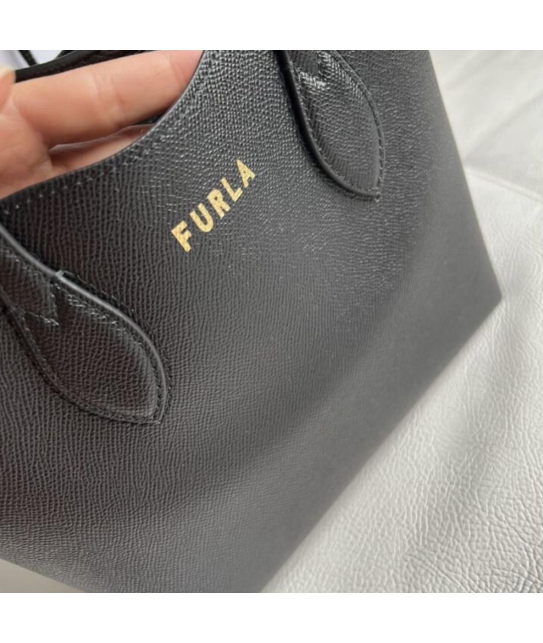 FURLA Черная кожаная сумка тоут, фото 4