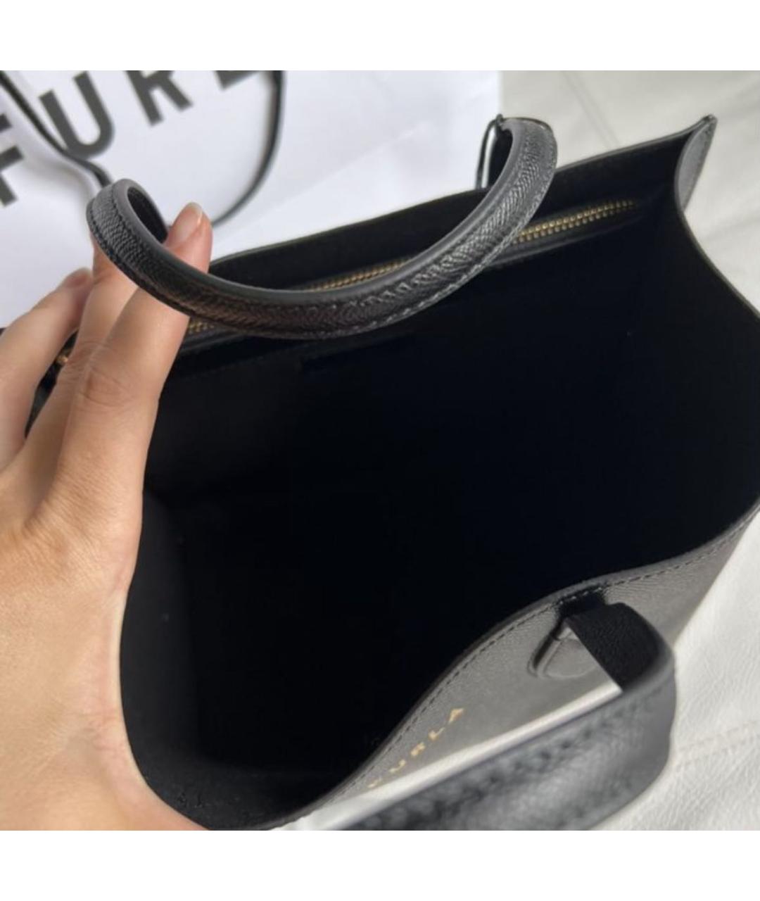 FURLA Черная кожаная сумка тоут, фото 5