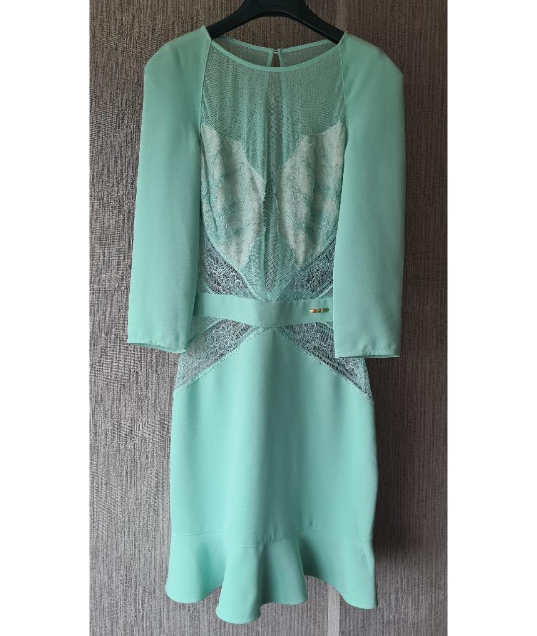 ELISABETTA FRANCHI Бирюзовое полиэстеровое коктейльное платье, фото 5