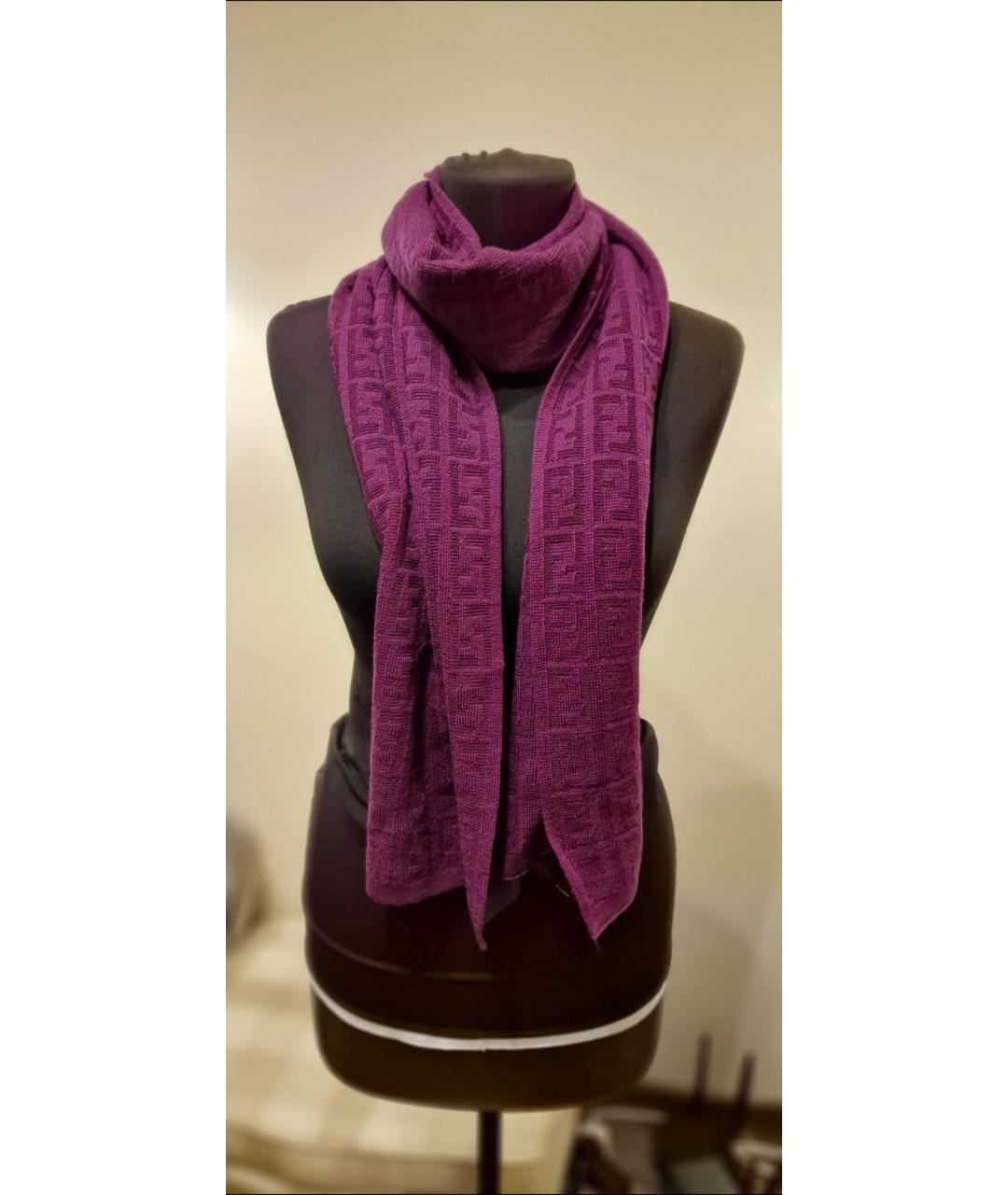 FENDI Фиолетовый шерстяной шарф, фото 2