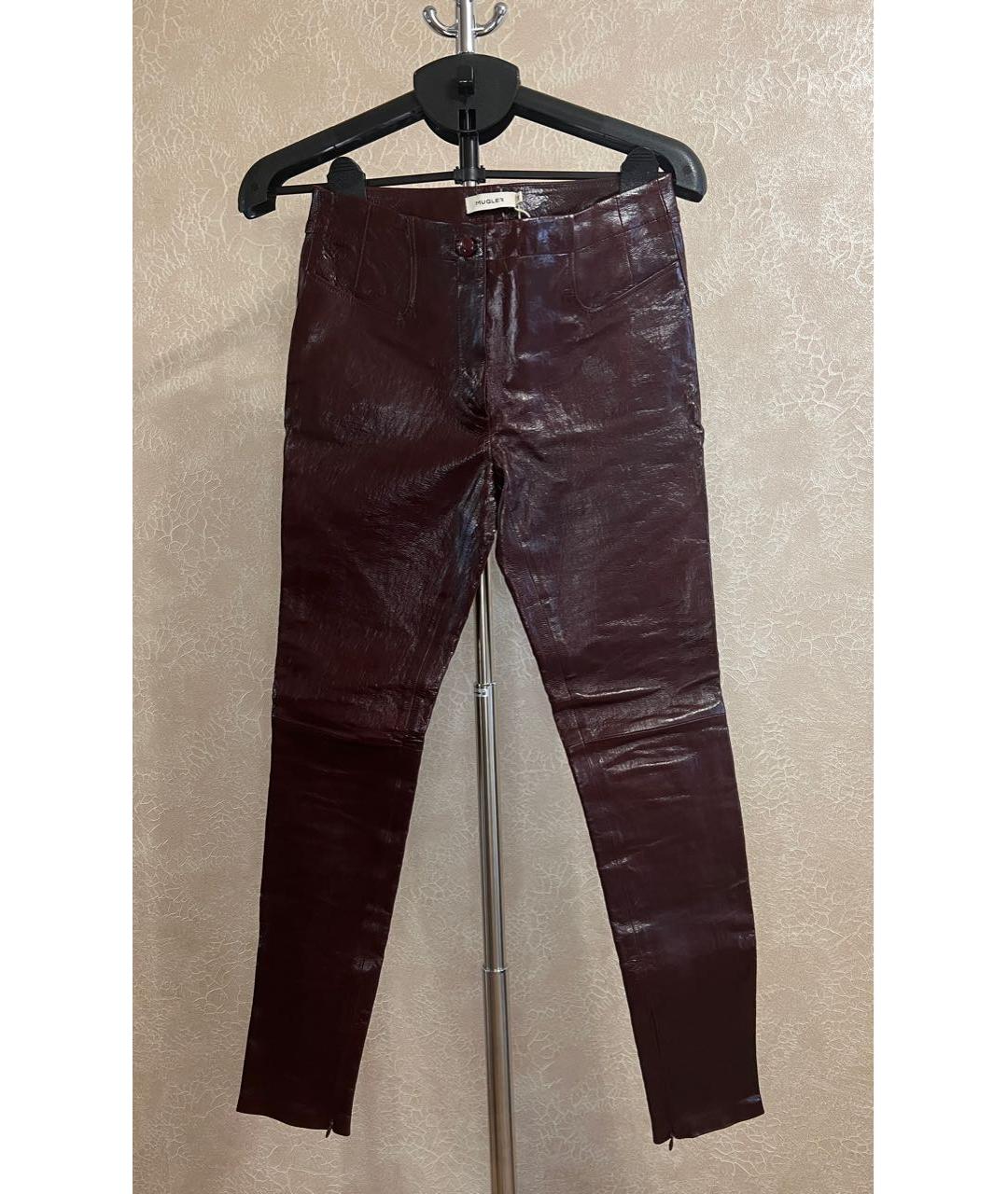 MUGLER Бордовые кожаные брюки узкие, фото 6