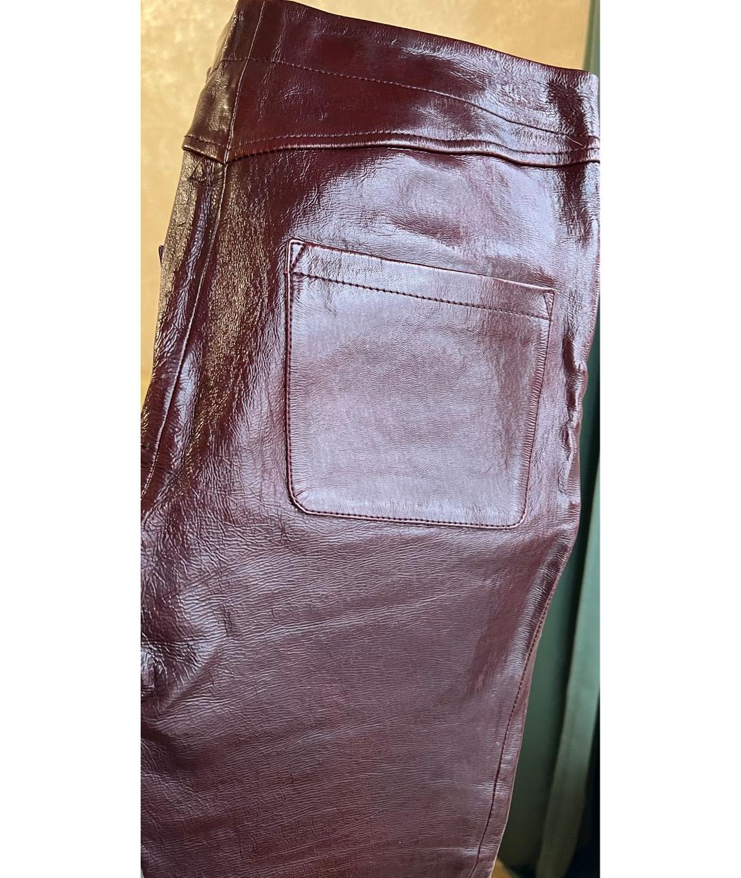 MUGLER Бордовые кожаные брюки узкие, фото 4