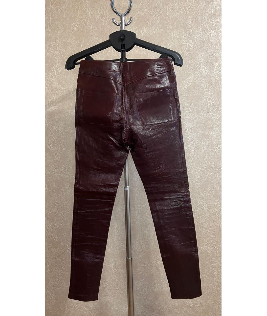 MUGLER Бордовые кожаные брюки узкие, фото 7