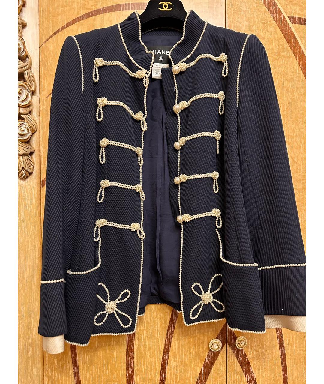 CHANEL Темно-синий твидовый жакет/пиджак, фото 2