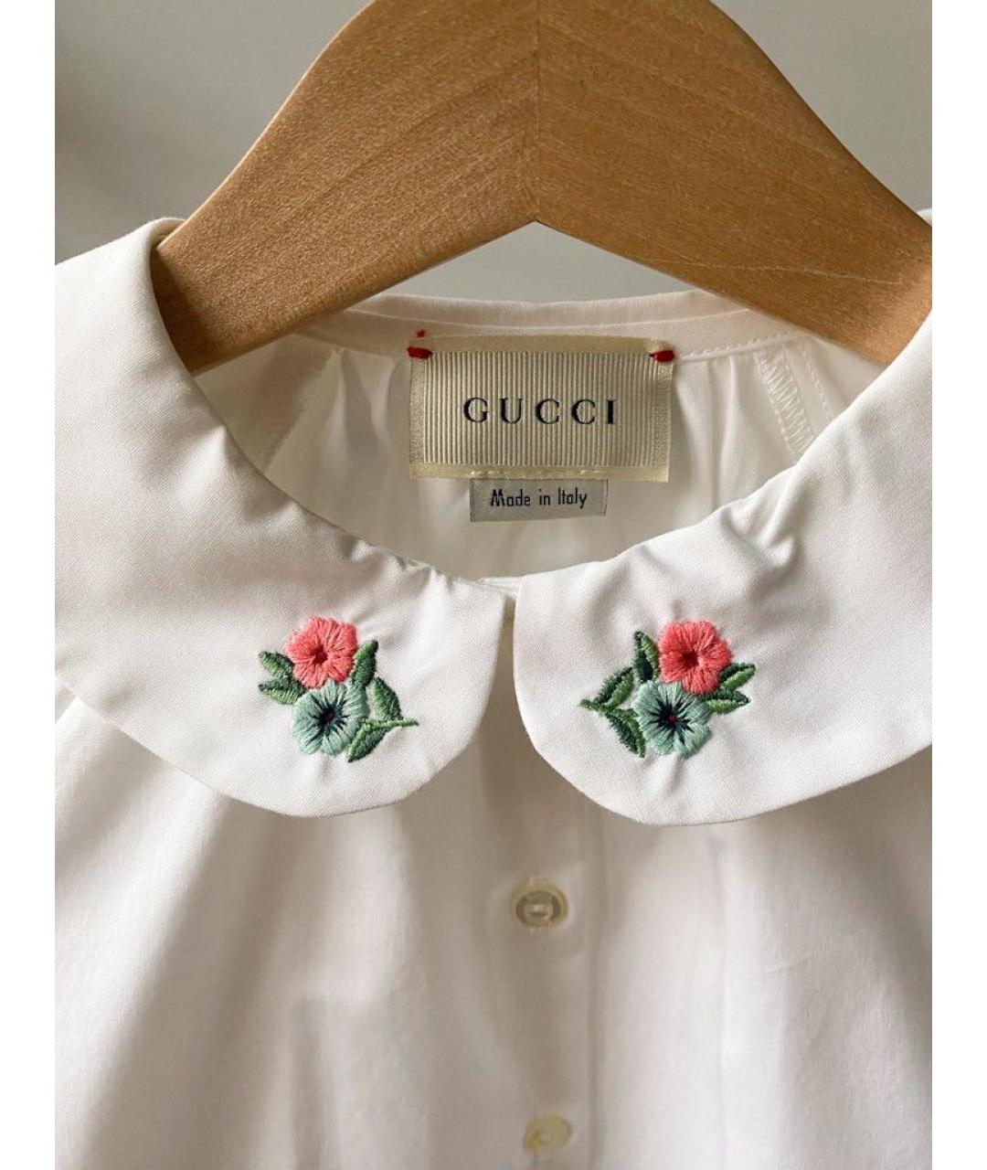 GUCCI Белая хлопковая блузка для девочек, фото 3