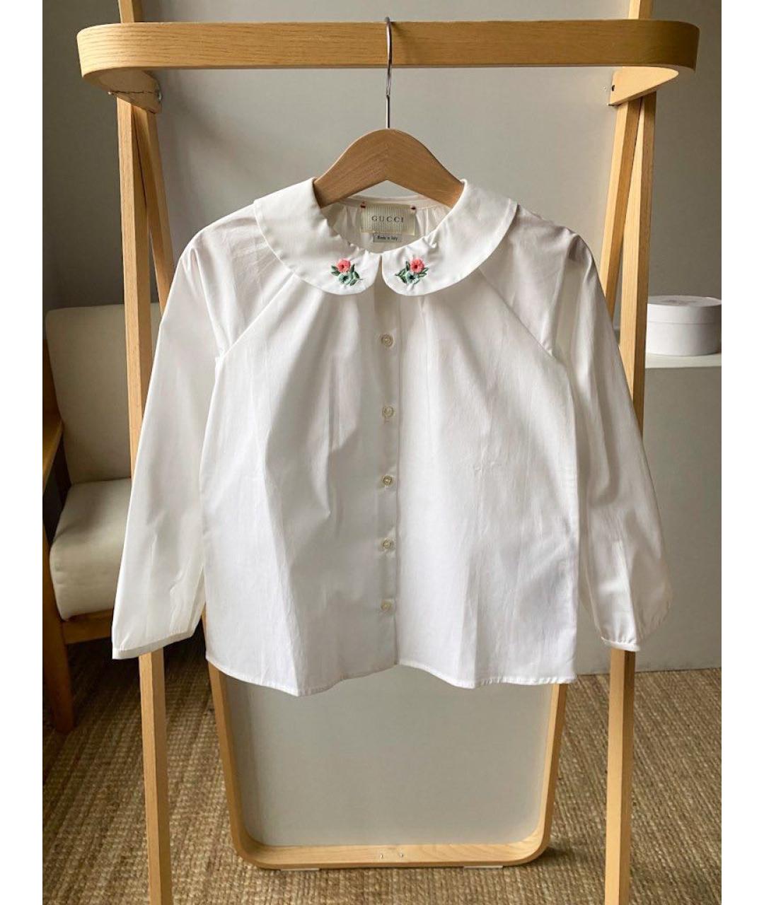 GUCCI Белая хлопковая блузка для девочек, фото 5