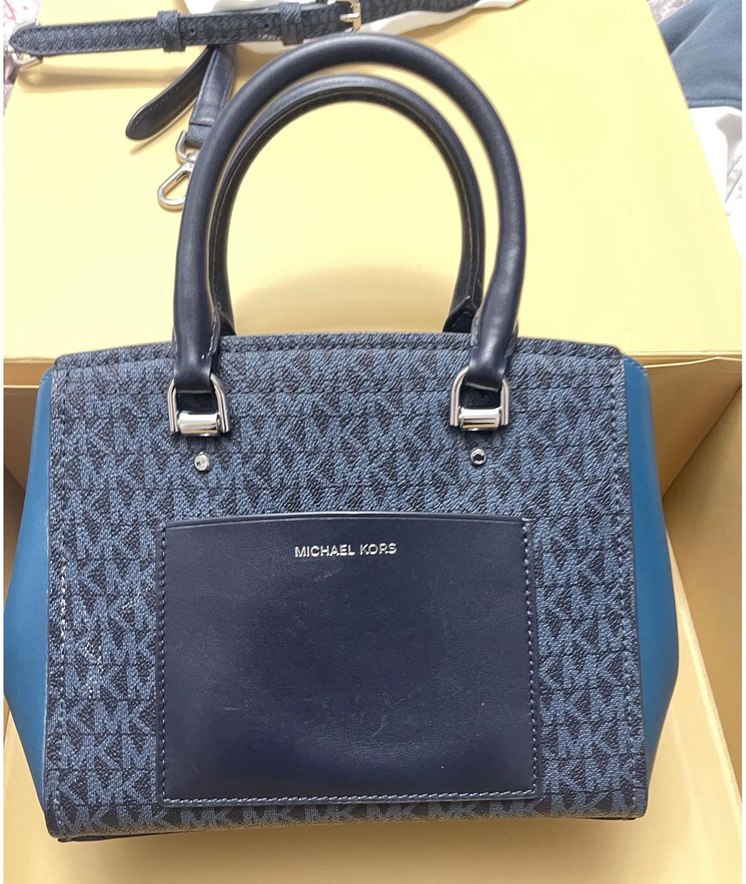 MICHAEL KORS Темно-синяя кожаная сумка с короткими ручками, фото 2