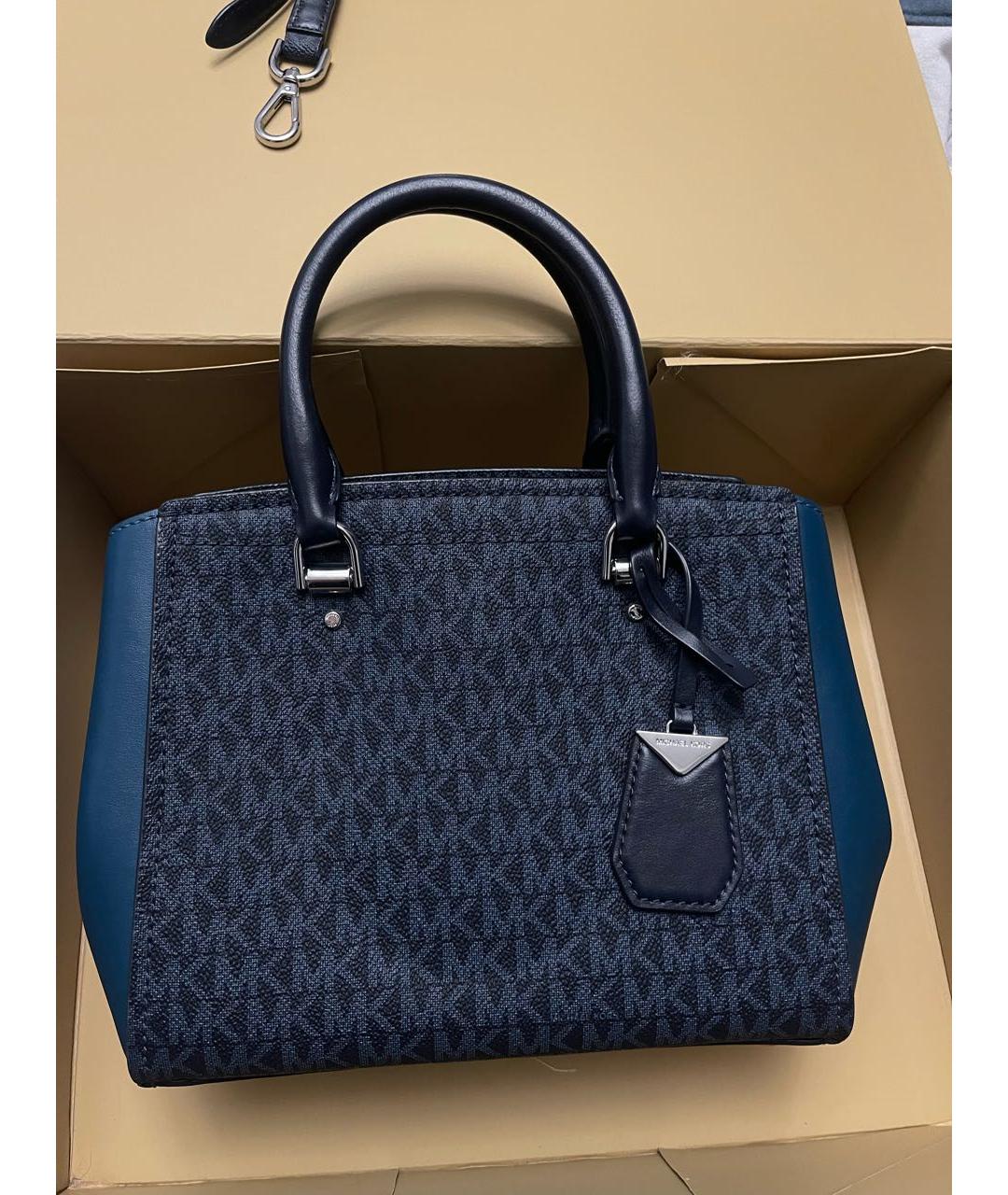 MICHAEL KORS Темно-синяя кожаная сумка с короткими ручками, фото 9