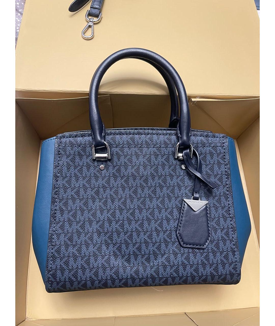 MICHAEL KORS Темно-синяя кожаная сумка с короткими ручками, фото 7