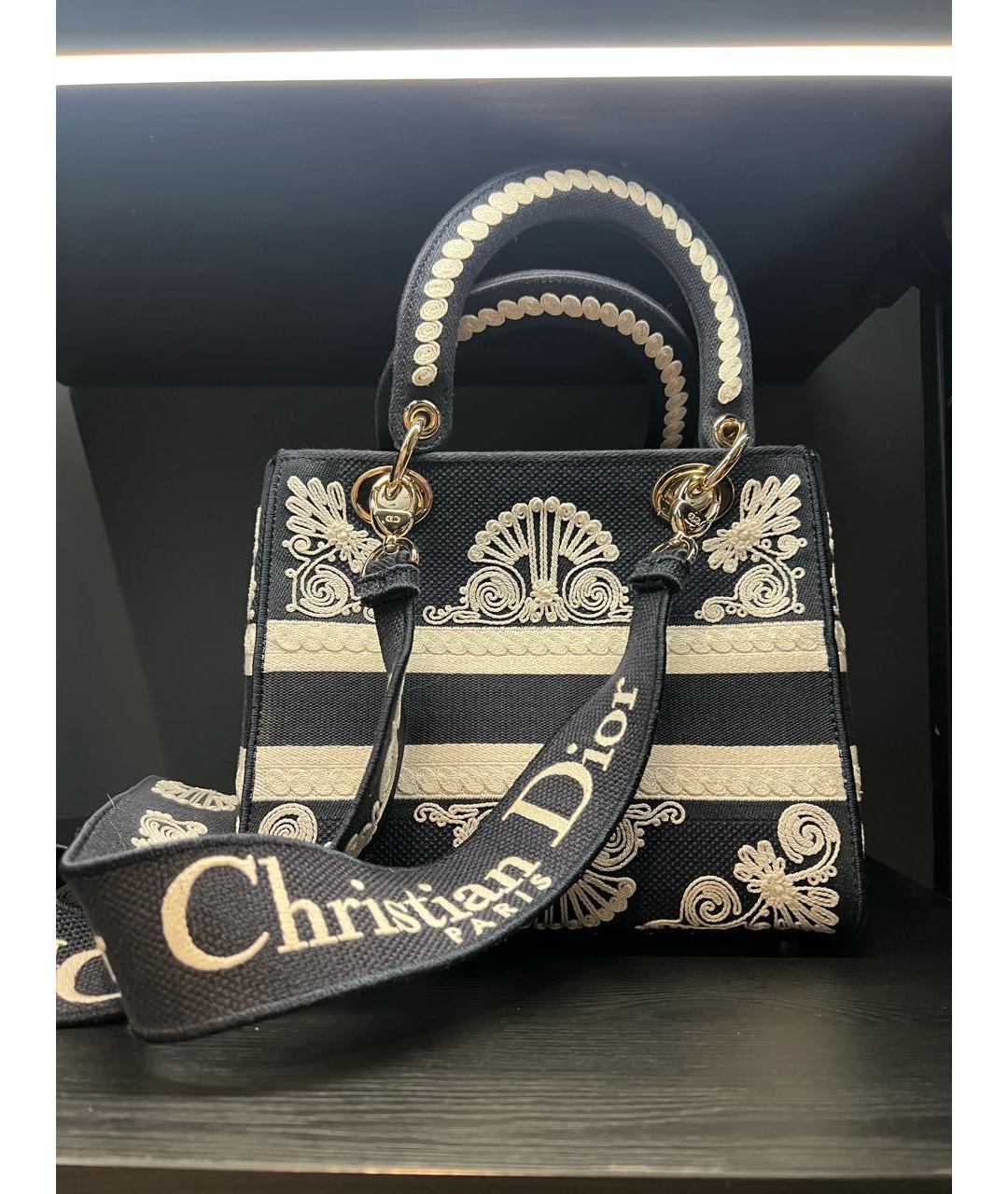 CHRISTIAN DIOR PRE-OWNED Темно-синяя тканевая сумка с короткими ручками, фото 3