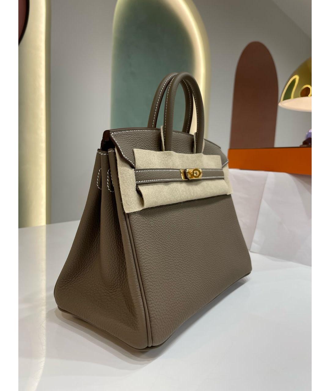 HERMES Бежевая кожаная сумка с короткими ручками, фото 2