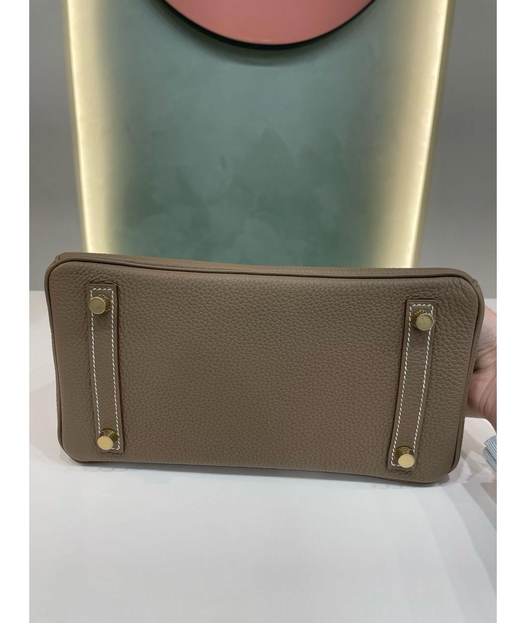 HERMES Бежевая кожаная сумка с короткими ручками, фото 6