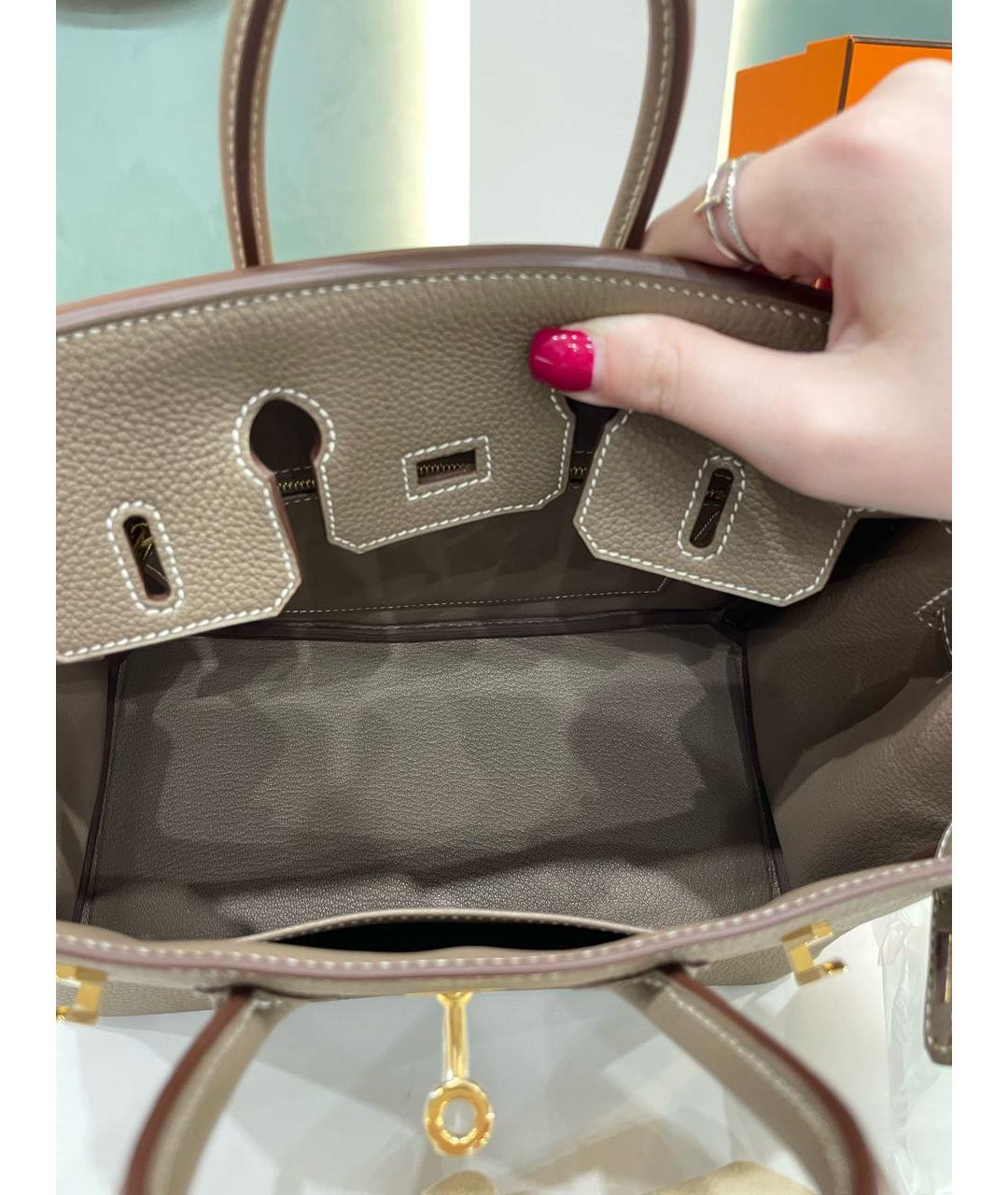 HERMES Бежевая кожаная сумка с короткими ручками, фото 4