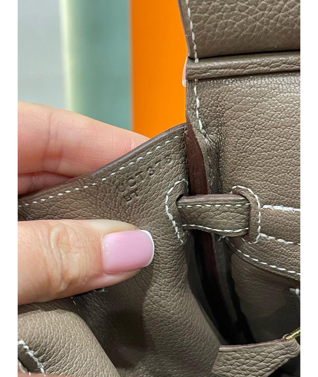 HERMES Бежевая кожаная сумка с короткими ручками, фото 7