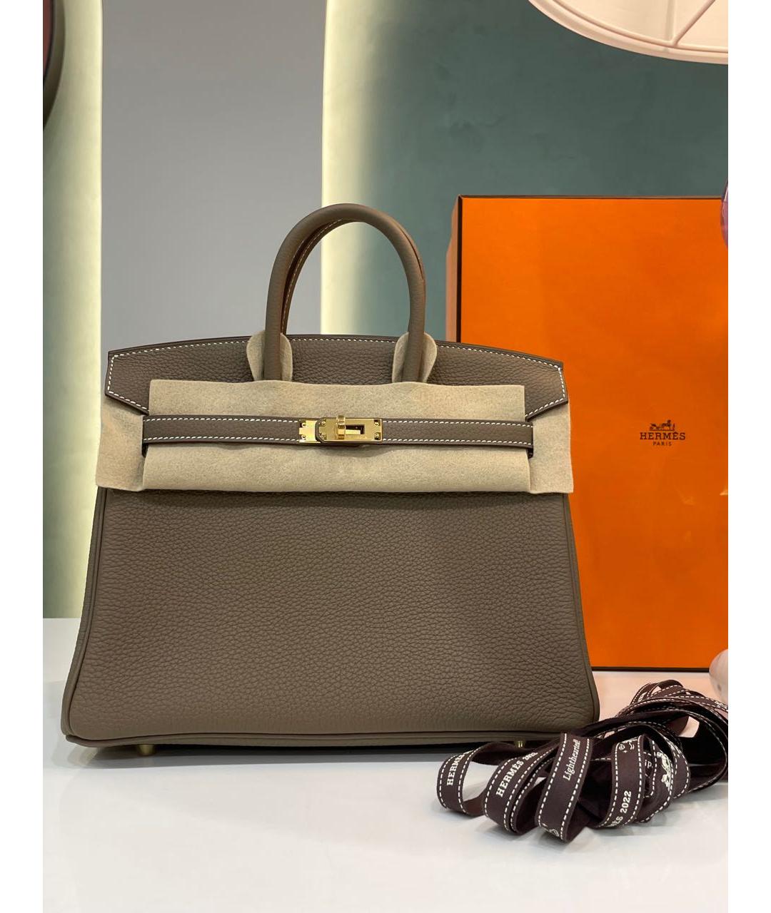 HERMES Бежевая кожаная сумка с короткими ручками, фото 8