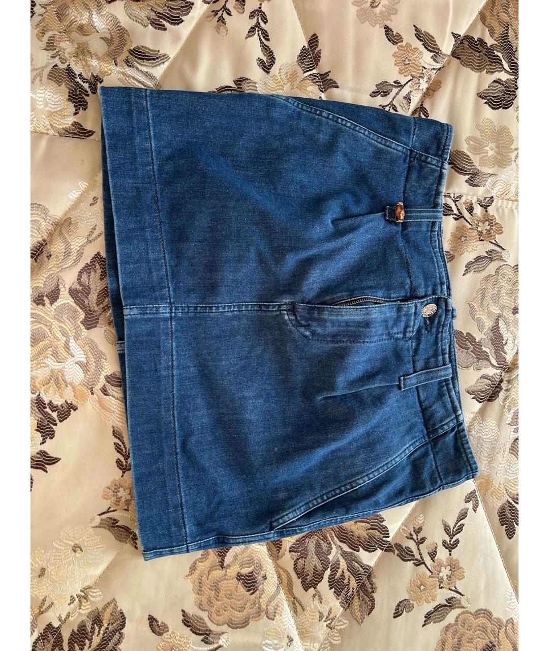 GUCCI Синяя хлопковая юбка мини, фото 4