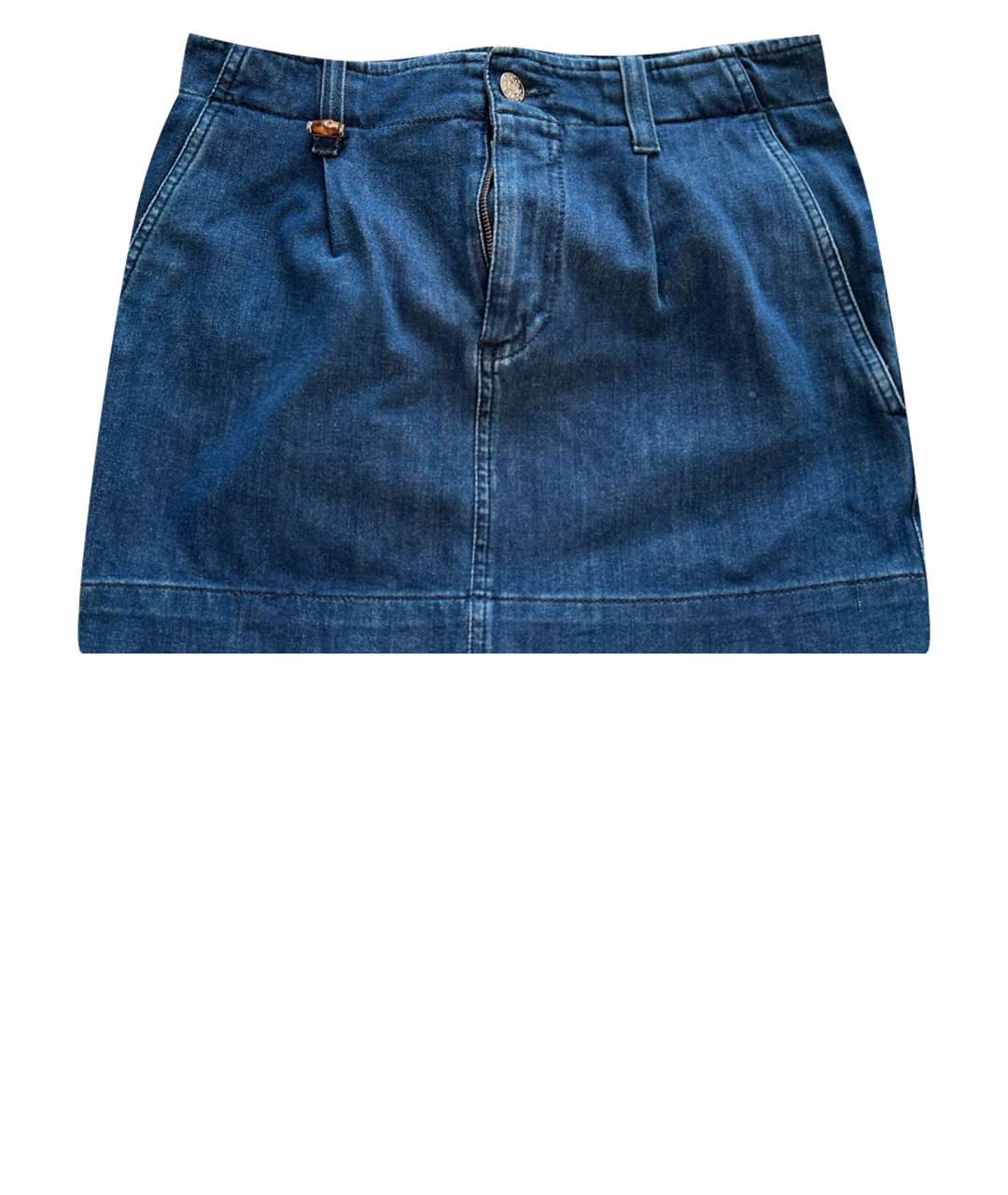 GUCCI Синяя хлопковая юбка мини, фото 1