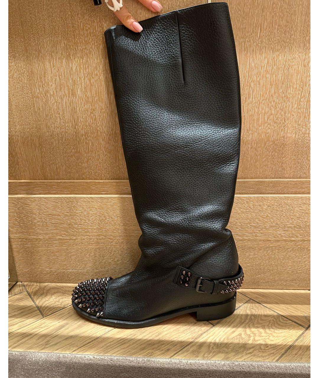 CHRISTIAN LOUBOUTIN Черные кожаные сапоги, фото 9