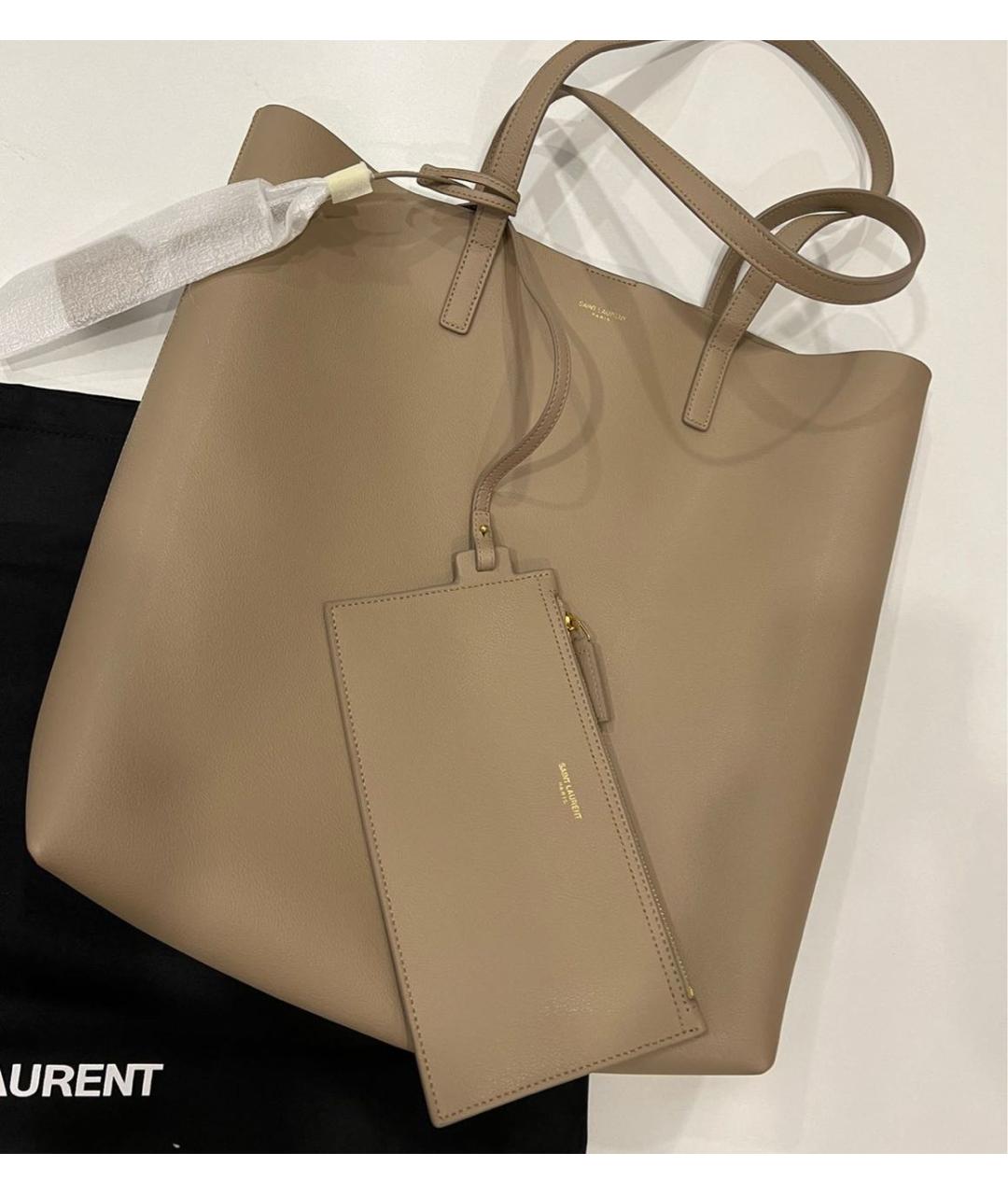 SAINT LAURENT Бежевая кожаная сумка тоут, фото 5